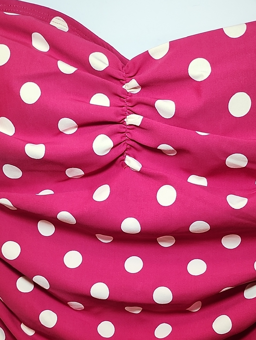 Esther Williams red white polkadot halter one-piece swimsuit ruched fabric Sz 12 - Picture 9 of 16